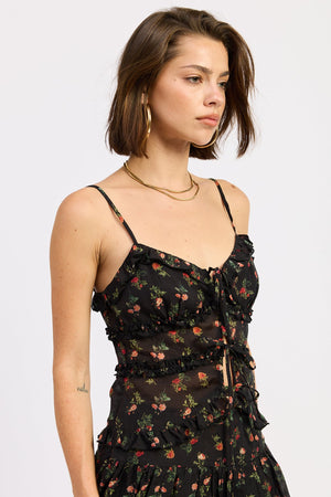 Black floral Briony cami top by Emory Park featuring delicate straps and a flowy, feminine design.
