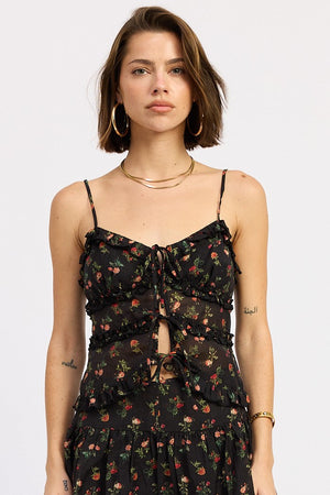 Black floral Briony Cami Top by Emory Park, featuring delicate straps and lightweight fabric, perfect for casual or dressy occasions.