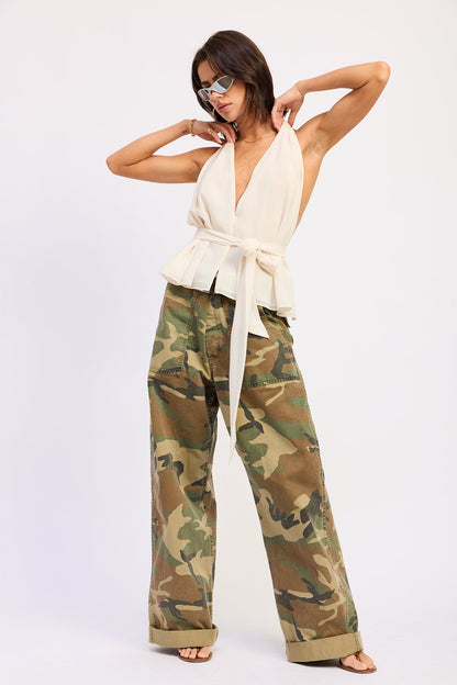 Emory Park Eirene Ivory halter top with stylish neckline and sleeveless design, perfect for casual or summer wear.