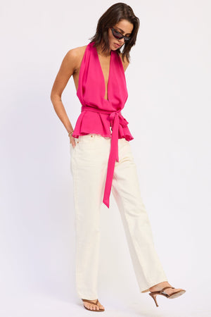 Magenta Eirene halter top by Emory Park, sleeveless with a stylish halter neckline, perfect for casual or summer wear.