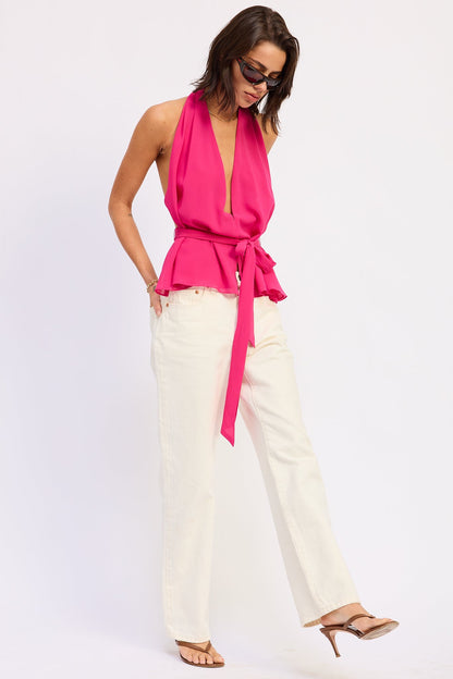 Magenta Eirene halter top by Emory Park, sleeveless with a stylish halter neckline, perfect for casual or summer wear.