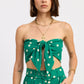 Emory Park Selkie green crop top, stylish tops for women, shown on a hanger with a fitted design and short sleeves.