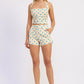 Emory Park Lola Shorts in ivory and blue polka dot fabric, casual stylish shorts with a relaxed fit and belt loops.