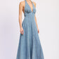 Laurel Halter Denim Midi Dress