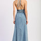 Laurel Halter Denim Midi Dress