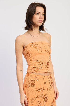 Orange Iris Tube Top by Emory Park, showing a fitted sleeveless crop top with a sleek, minimalist design.