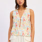 Emory Park Onira vest top in ivory and multi-color, sleeveless design with a relaxed fit, displayed on a neutral background.