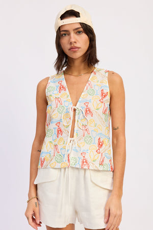Emory Park Onira vest top in ivory and multi-color, sleeveless design with a relaxed fit, displayed on a neutral background.