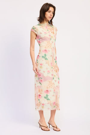 Emory Park Julie midi dress in ivory rose pink, featuring a flowy fabric and elegant design, displayed on a hanger.