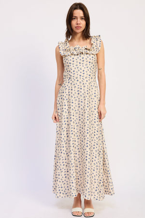 Emory Park Kinsley Midi Dress in blue and multi-color pattern, featuring a flowing, stylish design perfect for casual or semi-formal wear.
