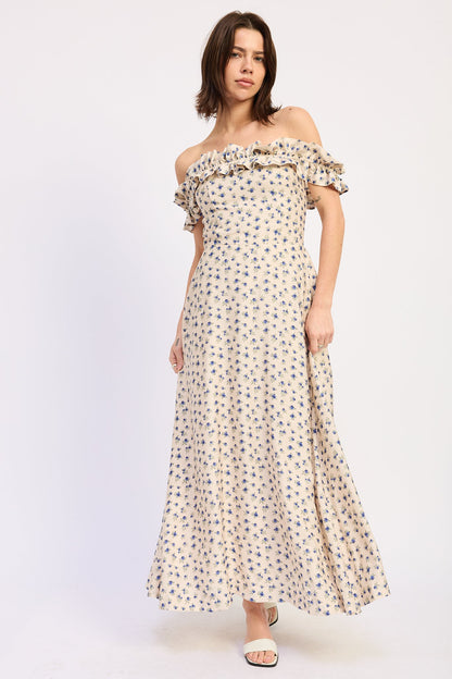 Emory Park Kinsley midi dress in blue multicolor with floral pattern, sleeveless design, and flowing fabric.