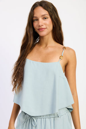 Emory Park Darcy Cami Top in blue, lightweight sleeveless blouse with thin straps, casual and stylish for warm weather.