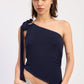 Navy Emory Park Karla Top, a stylish women's blouse with a relaxed fit and lightweight fabric, shown on a hanger.