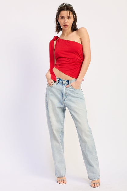 Red Emory Park Karla Top, a stylish women's blouse with a flattering fit and soft fabric, shown from the front.