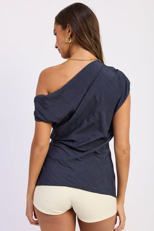 Emory Park Willow Top in navy, a stylish women's blouse with a relaxed fit and lightweight fabric, perfect for casual wear.