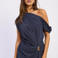 Emory Park navy Willow Top with short sleeves and v-neck, displayed on a hanger. Perfect casual summer blouse.