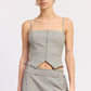 Charcoal Emory Park Natalie vest top displayed on a model, showcasing a sleeveless, fitted design ideal for casual and layered outfits.