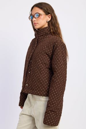 Emory Park Calista Jacket in espresso color, stylish outerwear with a tailored fit and soft fabric, perfect for fall and winter.