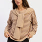 Beige and merlot striped Emory Park Hailey Sweater with a cozy knit texture and long sleeves, displayed on a hanger.