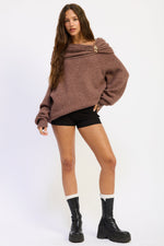 Emory Park Nadia sweater in chocolate color, cozy knit sweater with long sleeves and ribbed cuffs, casual and stylish for fall.