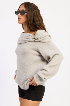 Emory Park Nadia sweater in grey, featuring a cozy knit design and a classic crew neckline, perfect for casual wear.