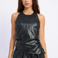 Black Nora Halter Top by Emory Park, showcasing its stylish halter neckline and sleek fit on a model.