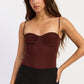 Emory Park Lillian Bodysuit in cayenne red, a stylish women's top with long sleeves and a fitted silhouette.