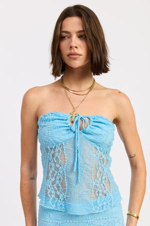 Emory Park baby blue Zara tube top, sleeveless camisole with fitted design, displayed on a plain background.