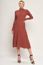 Rust-colored Stolen Kisses Sweater Midi Dress by Flying Tomato featuring a cozy, relaxed fit and stylish design.