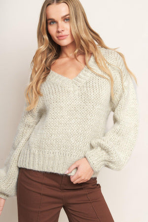 Cream-colored Earthy Touch sweater knit top by Flying Tomato, featuring a cozy, textured knit design for casual wear.