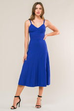Blue Flying Tomato Breezy Walks Knit Midi Dress, stylish sweater dress with a comfortable fit and soft knit fabric.