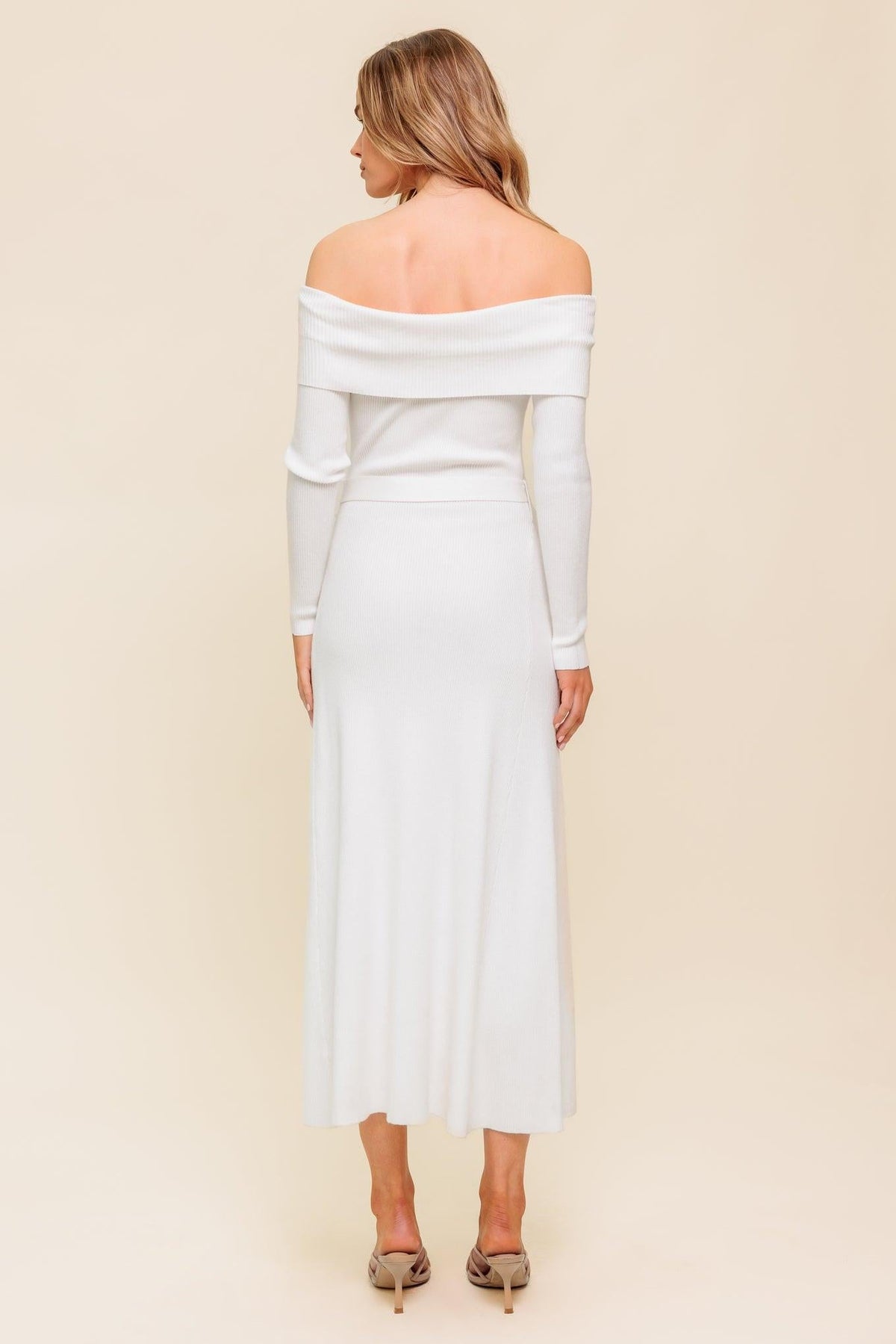 Flying Tomato All a Fantasy Sweater Midi Dress in ivory, featuring cozy knit fabric and a stylish, relaxed fit.
