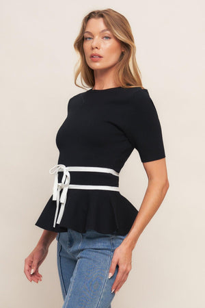 Flying Tomato black sweater knit top from Sunlit Grove collection, featuring a cozy, textured sweater with a relaxed fit.