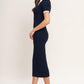 Navy Flying Tomato Heels-Ready Silhouette Knit Midi Dress, stylish sweater dress with a fitted silhouette and midi length.