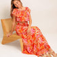 FAINT SUNBEAM RED WOVEN TOP AND SKIRT SET