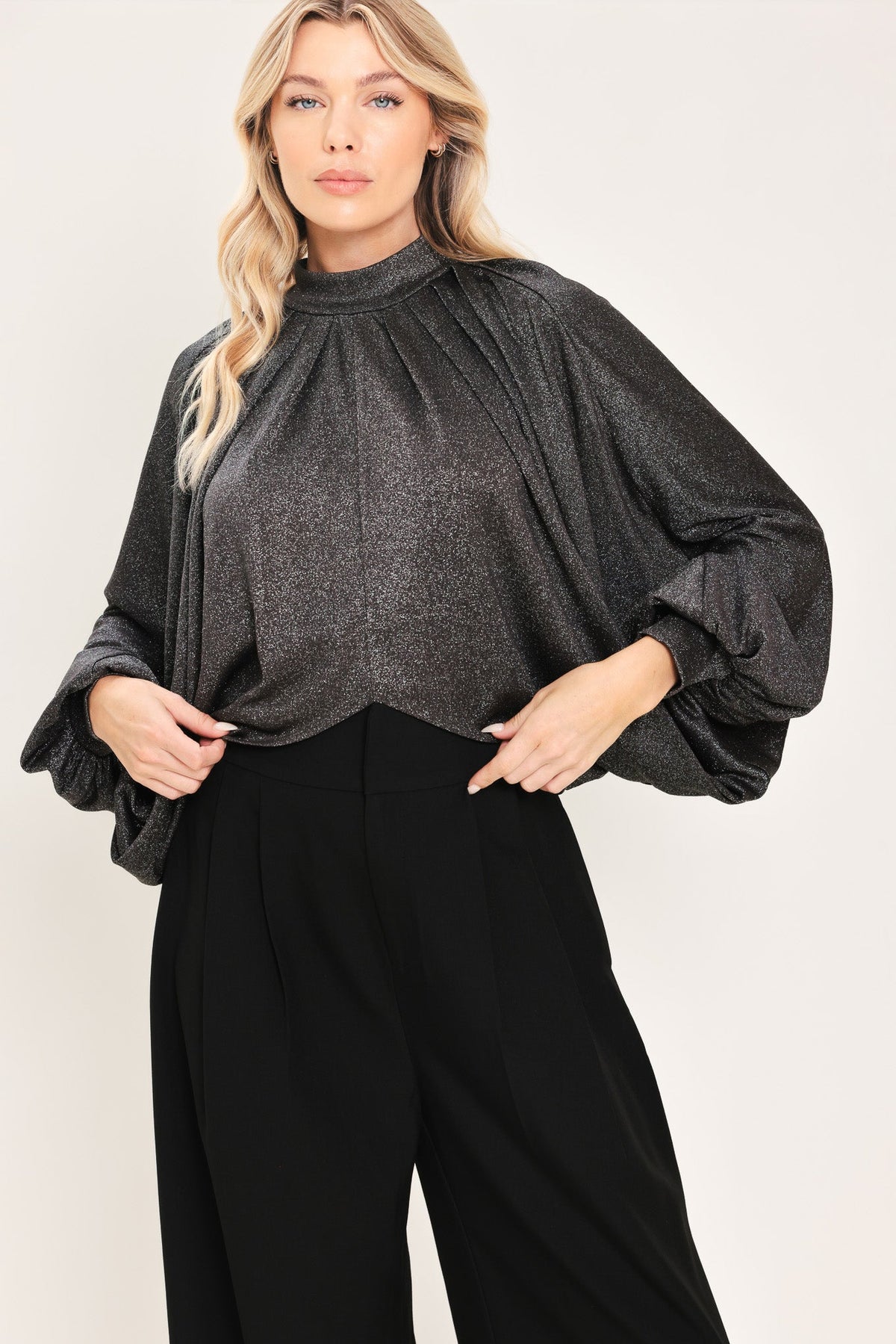Flying Tomato grey statement top, stylish casual top with a relaxed fit, featuring a modern design and soft fabric.