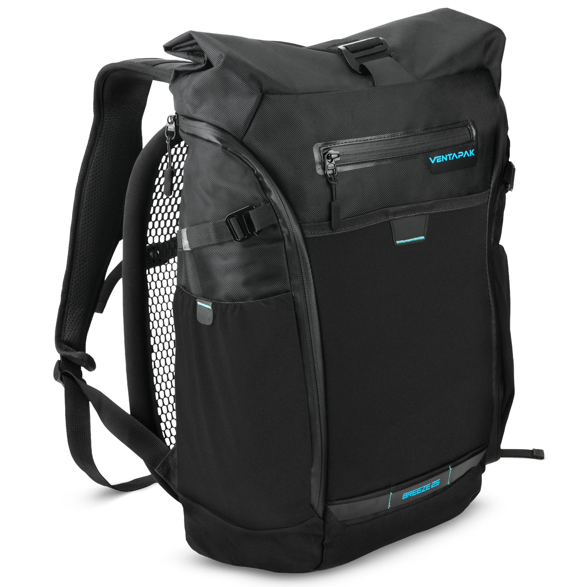 VENTAPAK Breeze 25 backpack accessories in black and gray, shown against a plain background