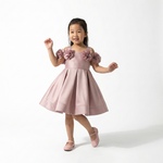 Evelyn Blue Girls Satin Dress-1