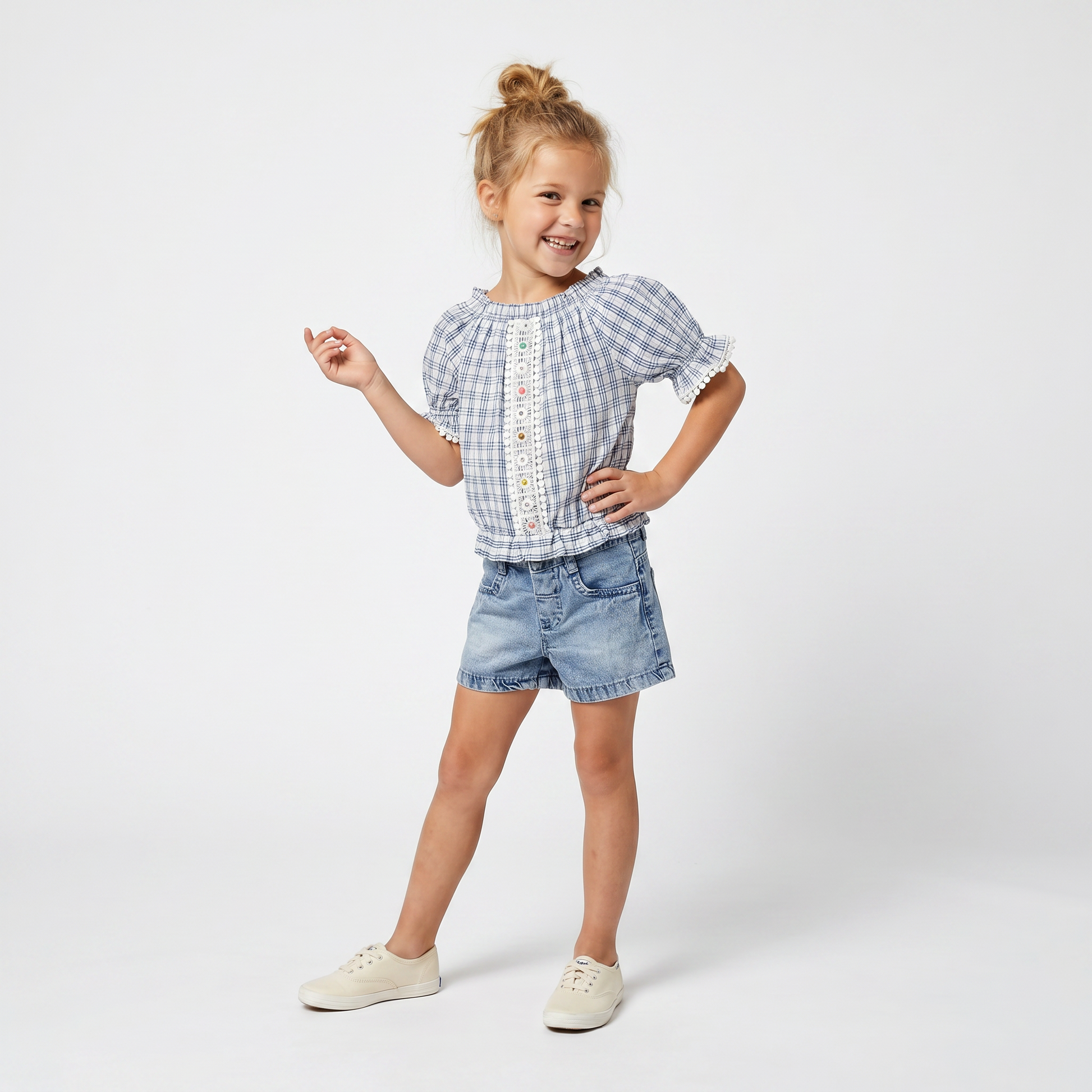 Stylish Square Girls Denim Set-0