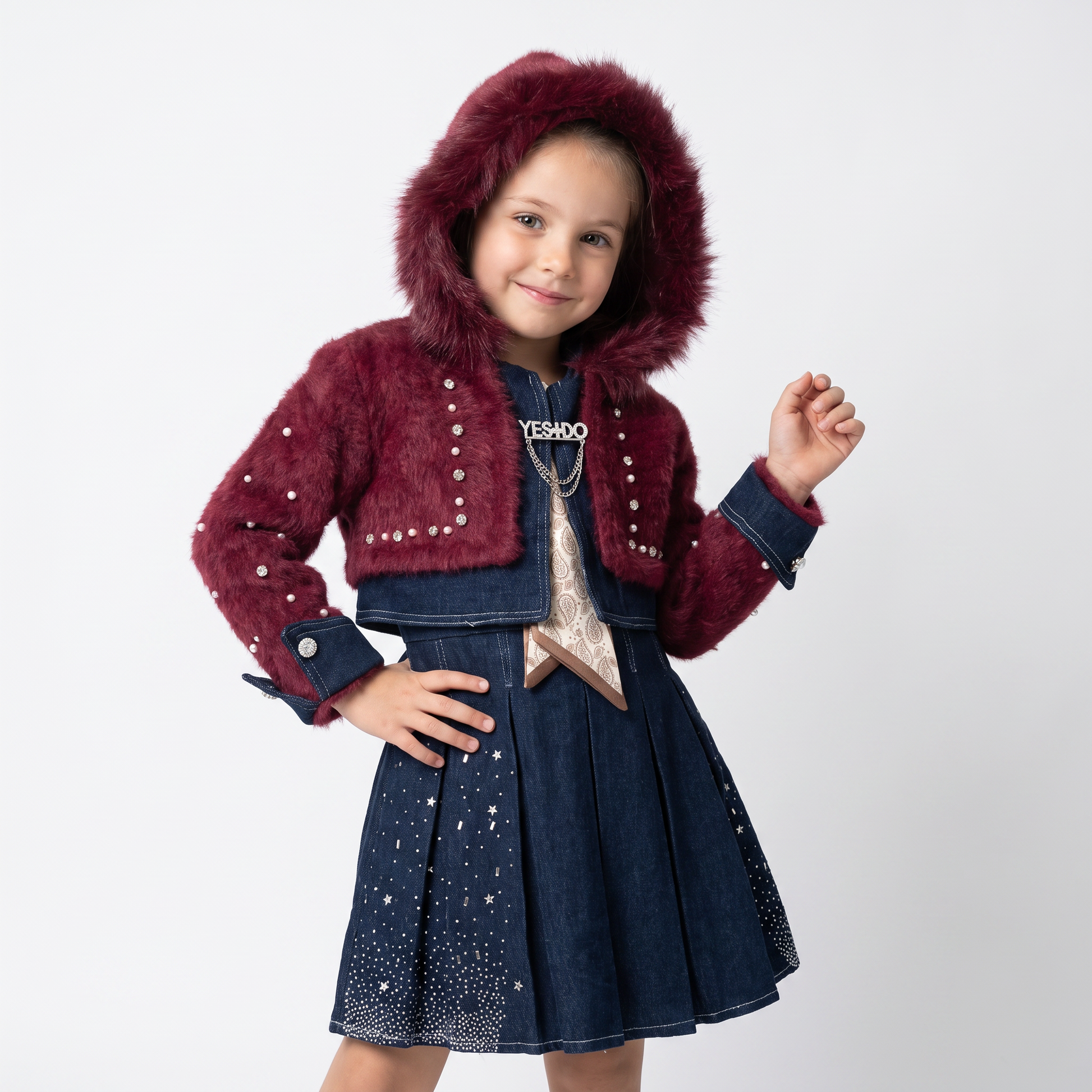 Little Diva Bolero & Denim Dress Set-0