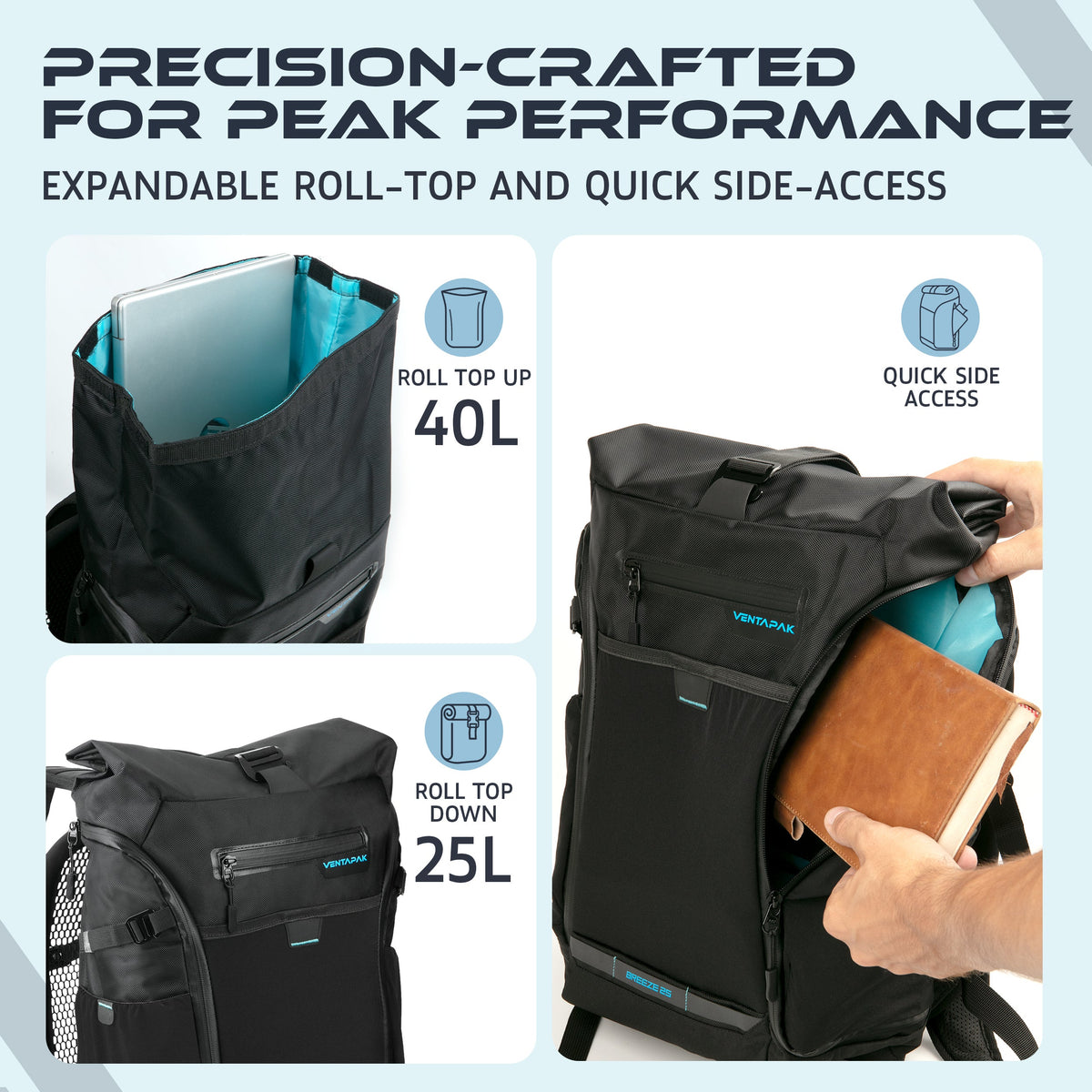 VENTAPAK Breeze 25 backpack accessory shown in a compact black design