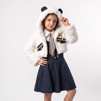 Denim Panda Girls Dress-0