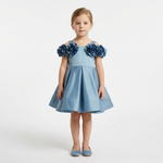 Evelyn Blue Girls Satin Dress-0