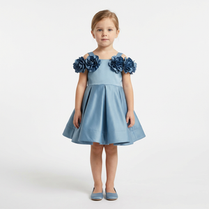 Evelyn Blue Girls Satin Dress-0
