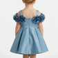 Evelyn Blue Girls Satin Dress-2