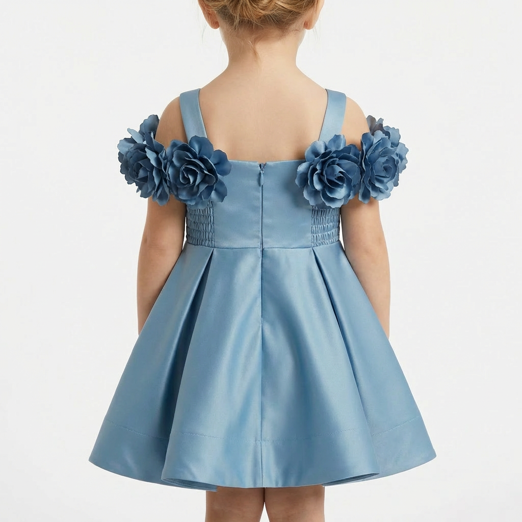Evelyn Blue Girls Satin Dress-2
