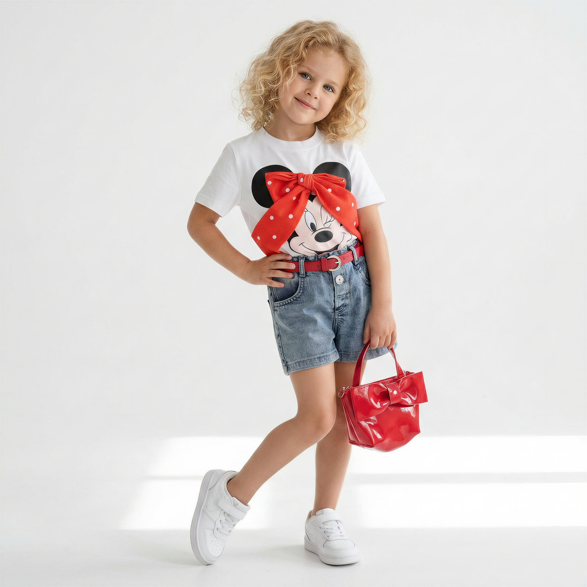 Red Denim Girls Set & Bag-0
