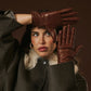 Brown Italian lambskin leather winter gloves with cashmere lining, stylish Isabella gloves by Leather Gloves Online.
