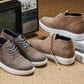 CALTO - J1771  - 3.2 Inches Taller (Grey) - Casual Chunky Sole Boots – Soft Pebble Grain Nubuck Leather