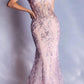 Ladivine J810 Long Fitted Floral Glitter Print Corset Gown